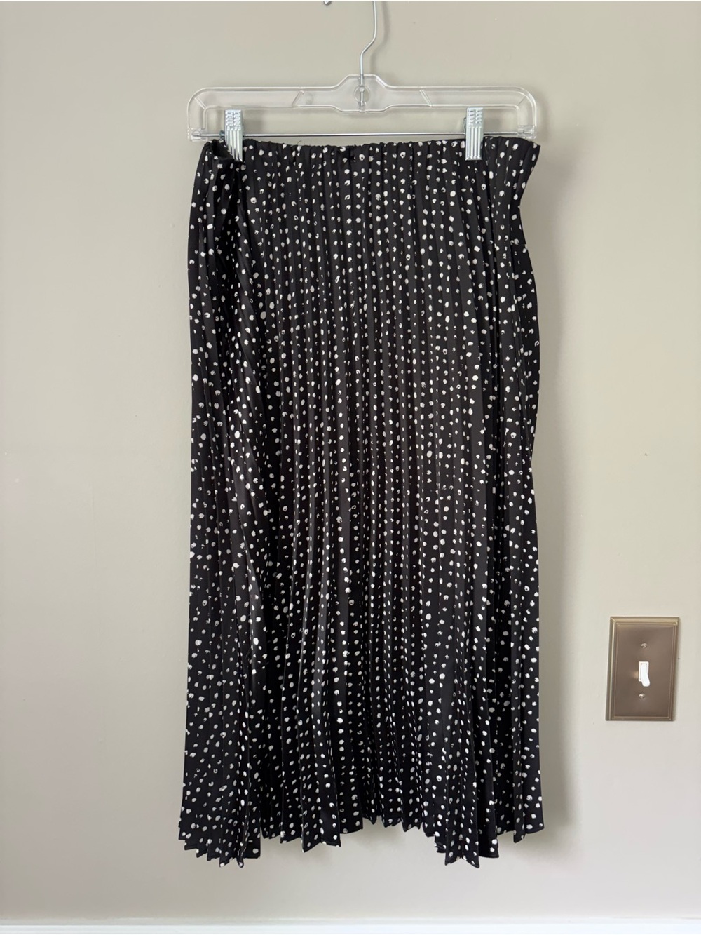 Worthington - Black Pleated Midi Skirt with White Polka Dots